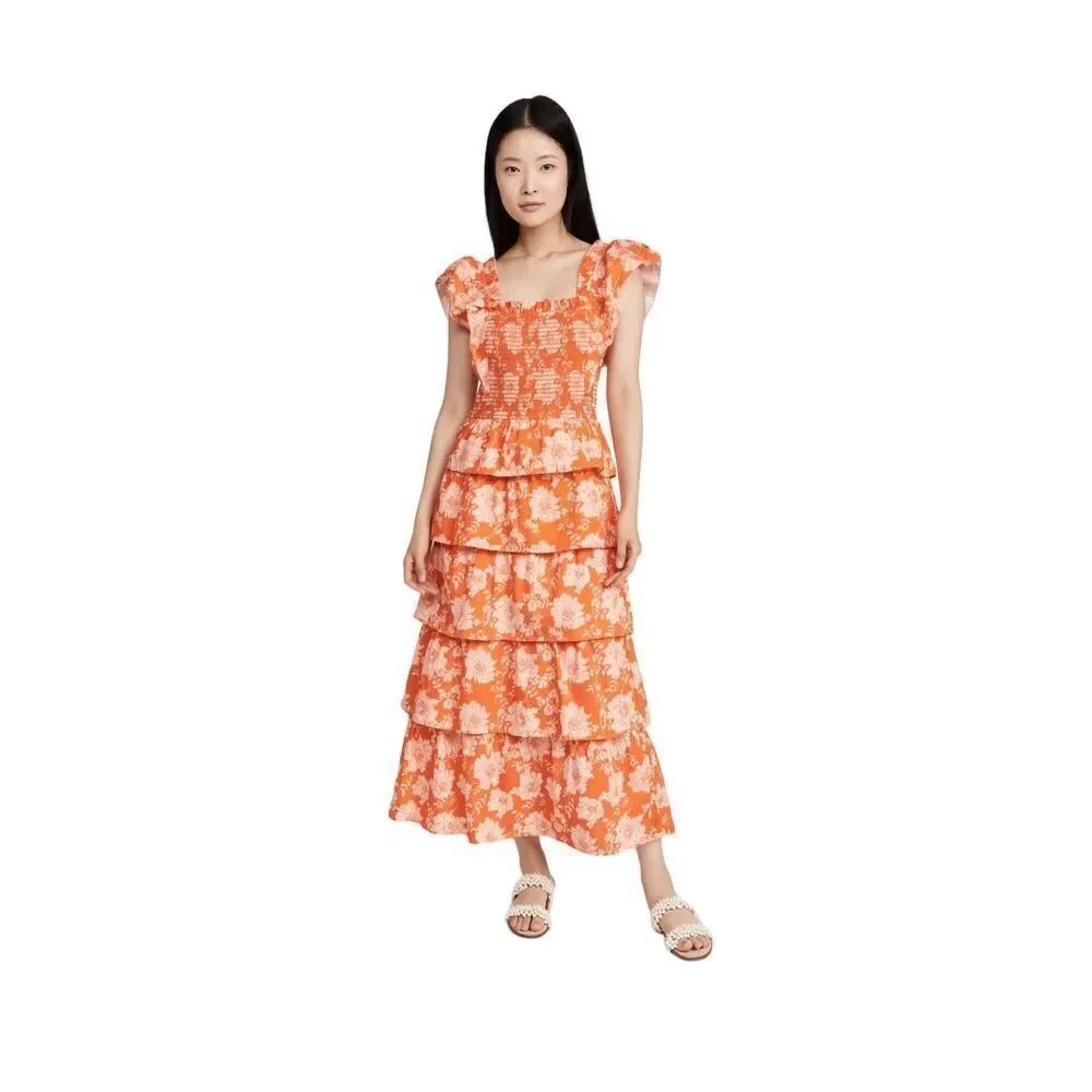 Saylor Linley Smocked Bodice Tiered Maxi Linley Dress Women's Orange Size XS